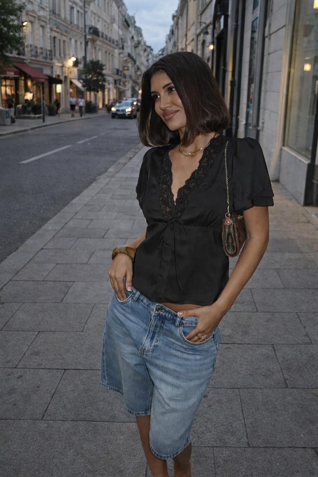 Poppy Black Satin Blouse — view 4
