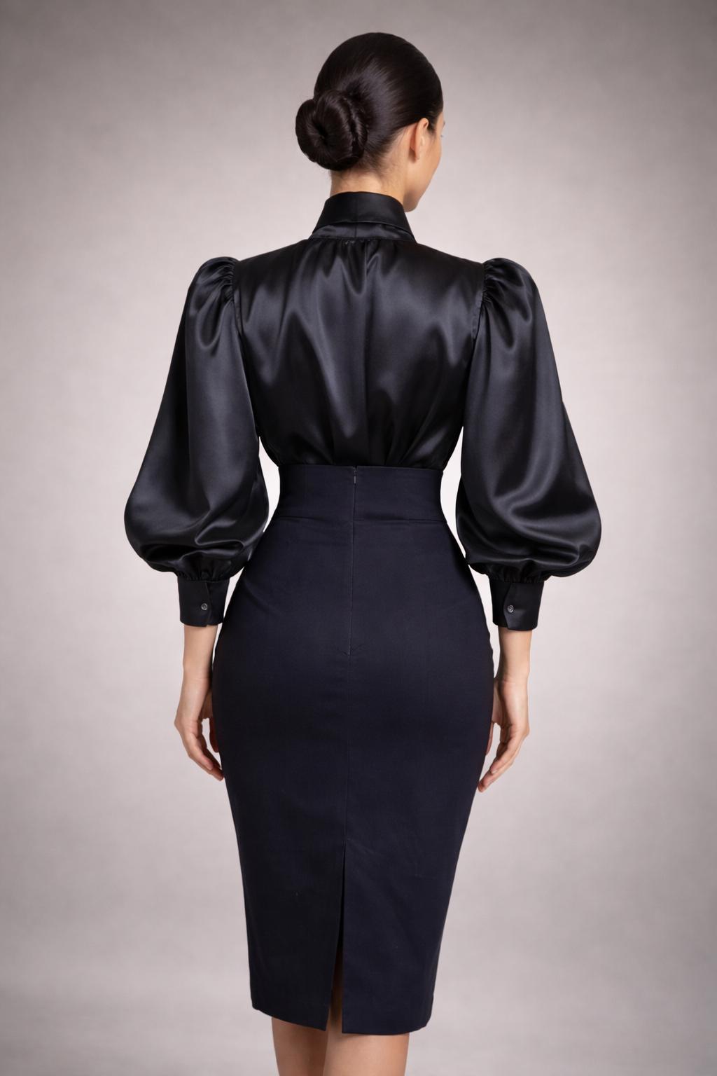 Willa Black Satin Blouse — view 3