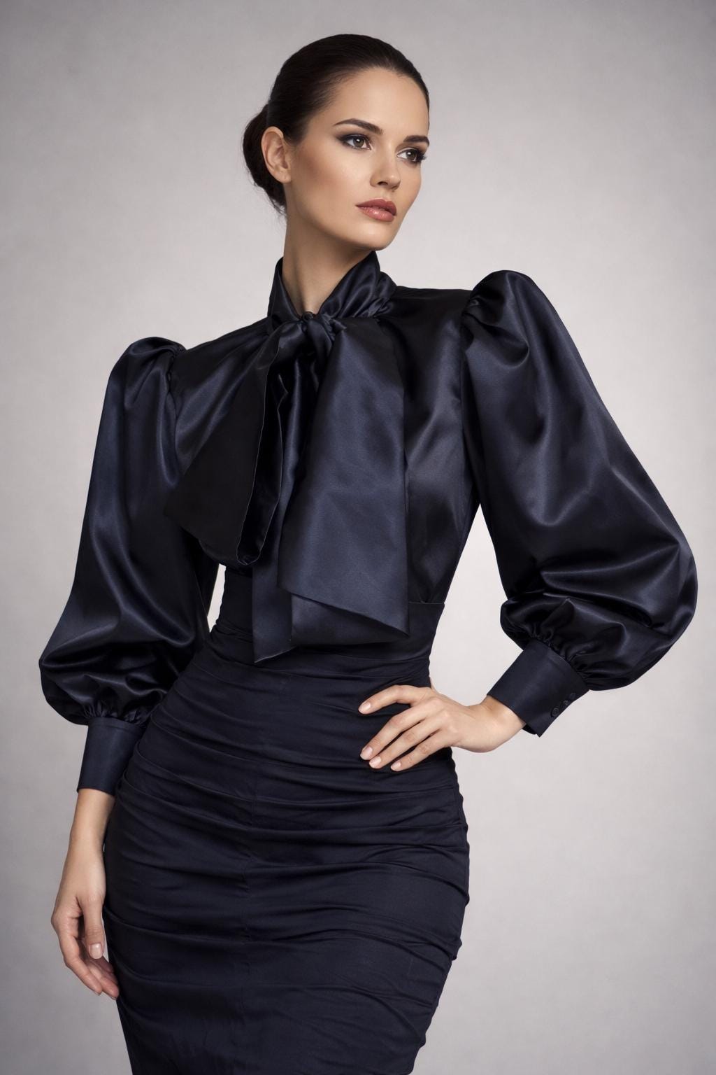 Willa Black Satin Blouse — view 6