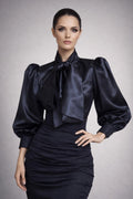 Willa Black Satin Blouse — Paris Boutique
