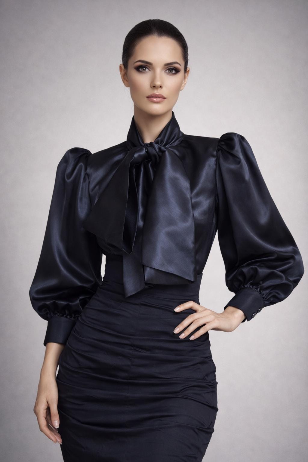 Willa Black Satin Blouse — Paris Boutique