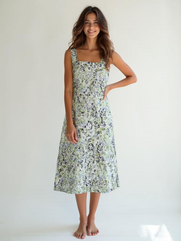 Fern Floral Cotton A-Line Midi Dress — Paris Boutique