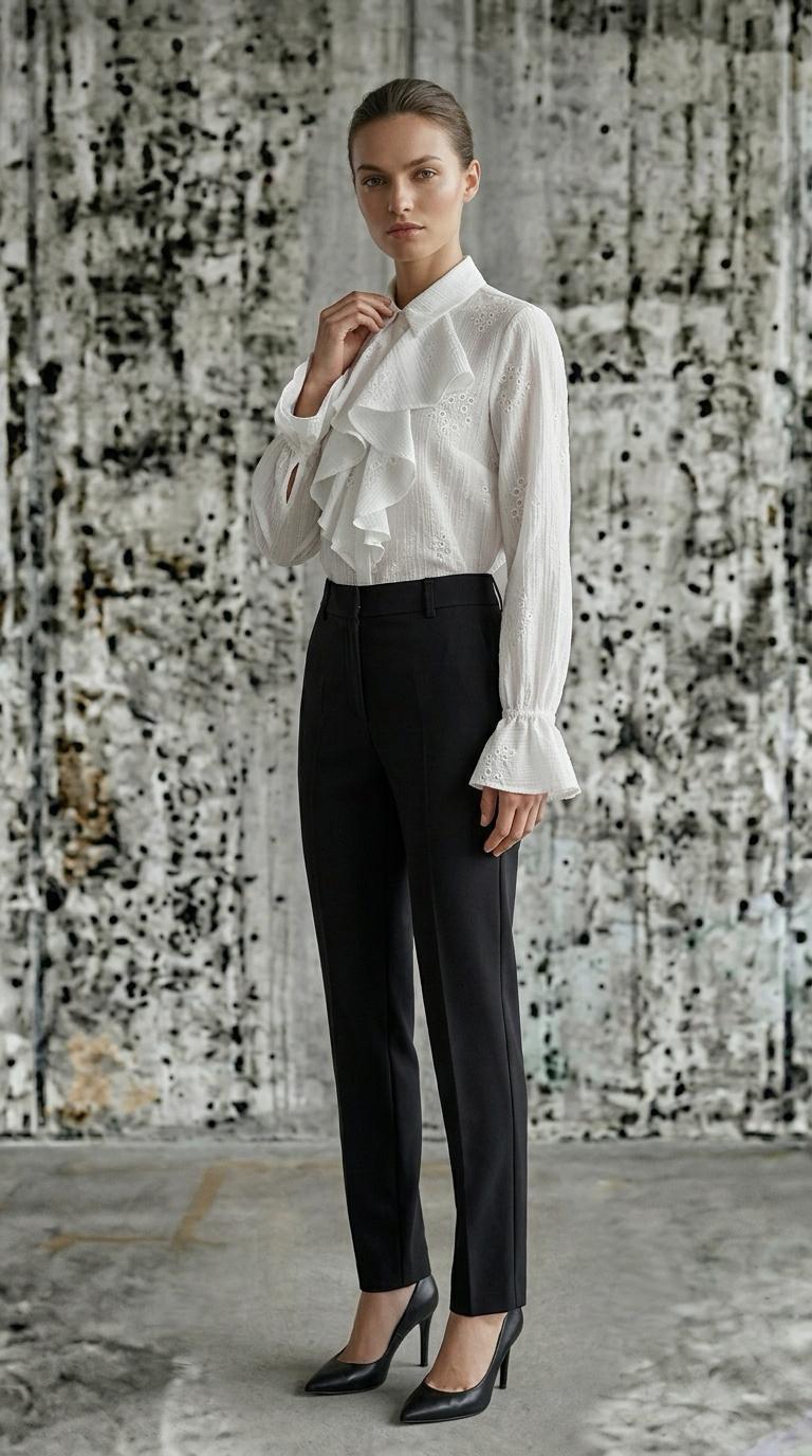 Ines White Cotton Ruffle Blouse — view 3