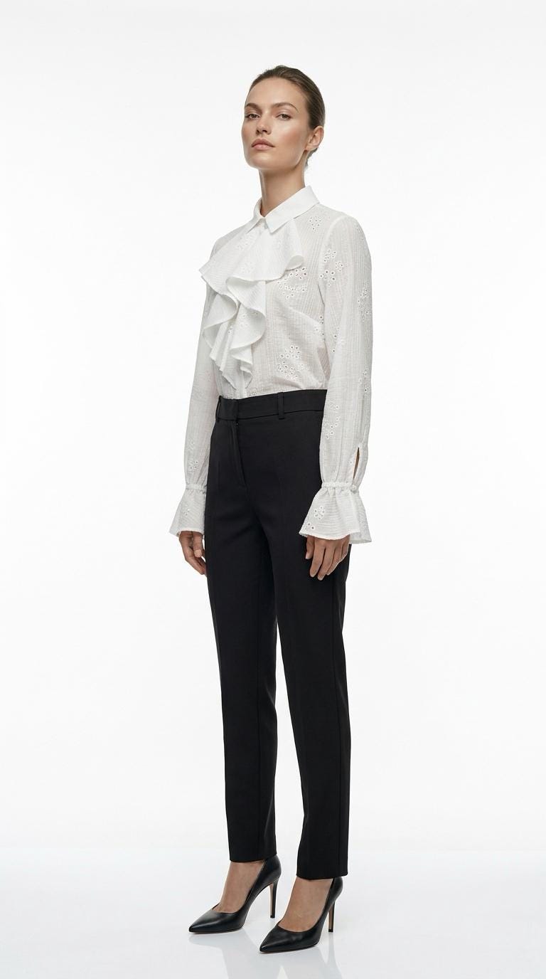 Ines White Cotton Ruffle Blouse — view 4