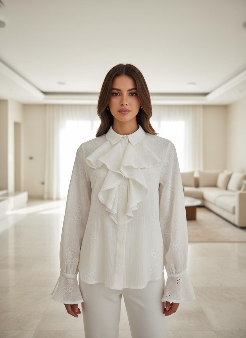 Ines White Cotton Ruffle Blouse — view 5