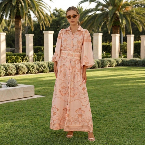 Blair Beige Linen Shirt Maxi Dress — Paris Boutique