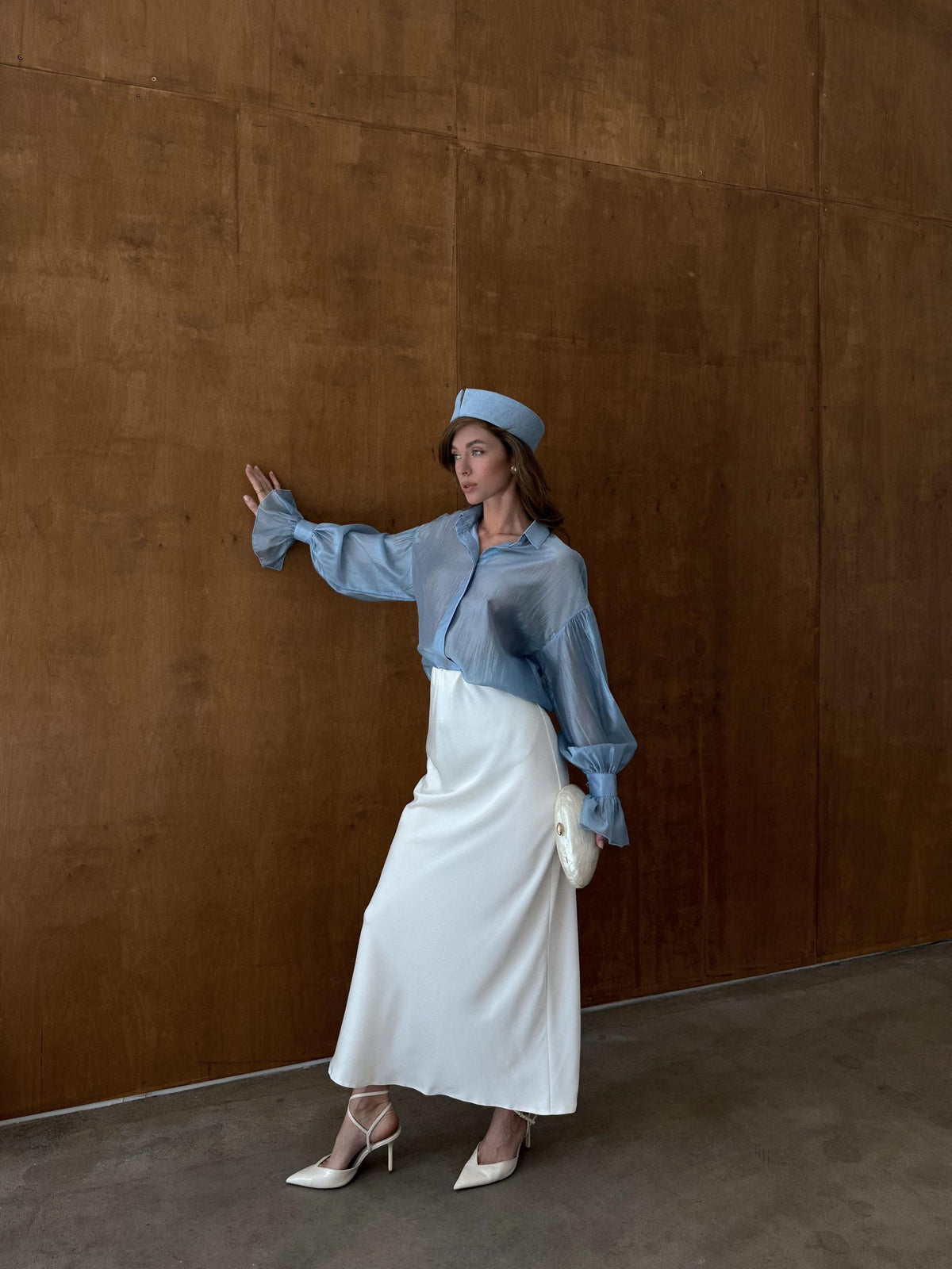 Noor White Satin Midi Skirt — view 6