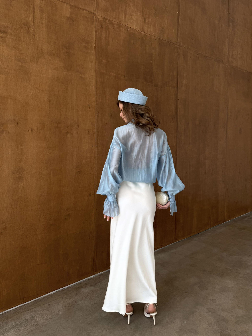 Noor White Satin Midi Skirt — view 5
