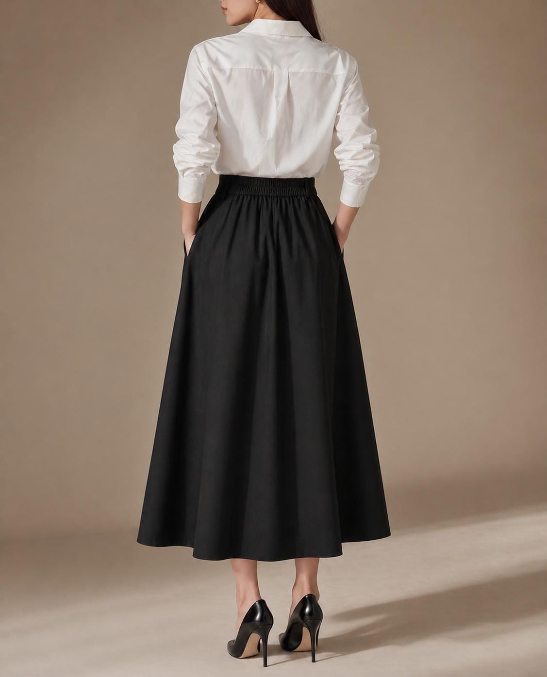 Nina Black Linen Maxi Skirt — view 6