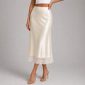 June Ivory Satin A-Line Midi Skirt — Paris Boutique