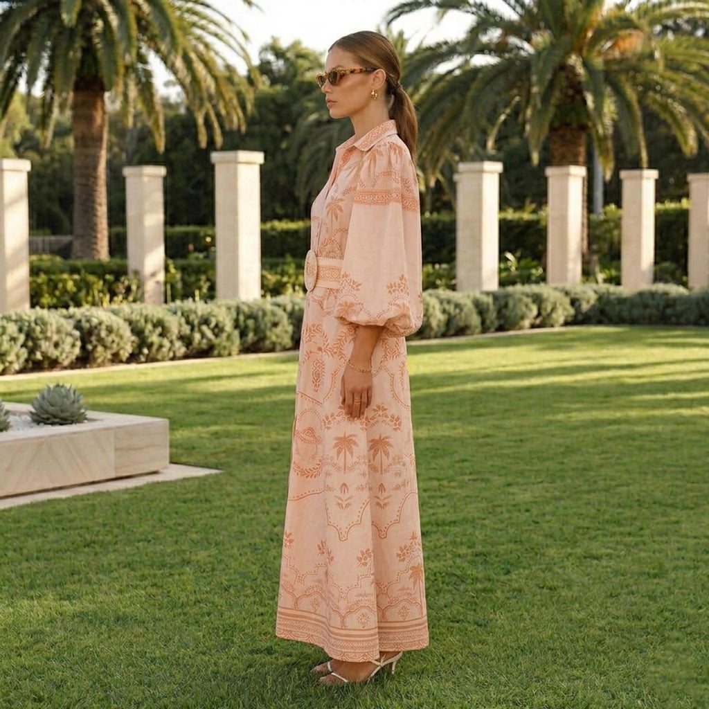 Blair Beige Linen Shirt Maxi Dress — view 3