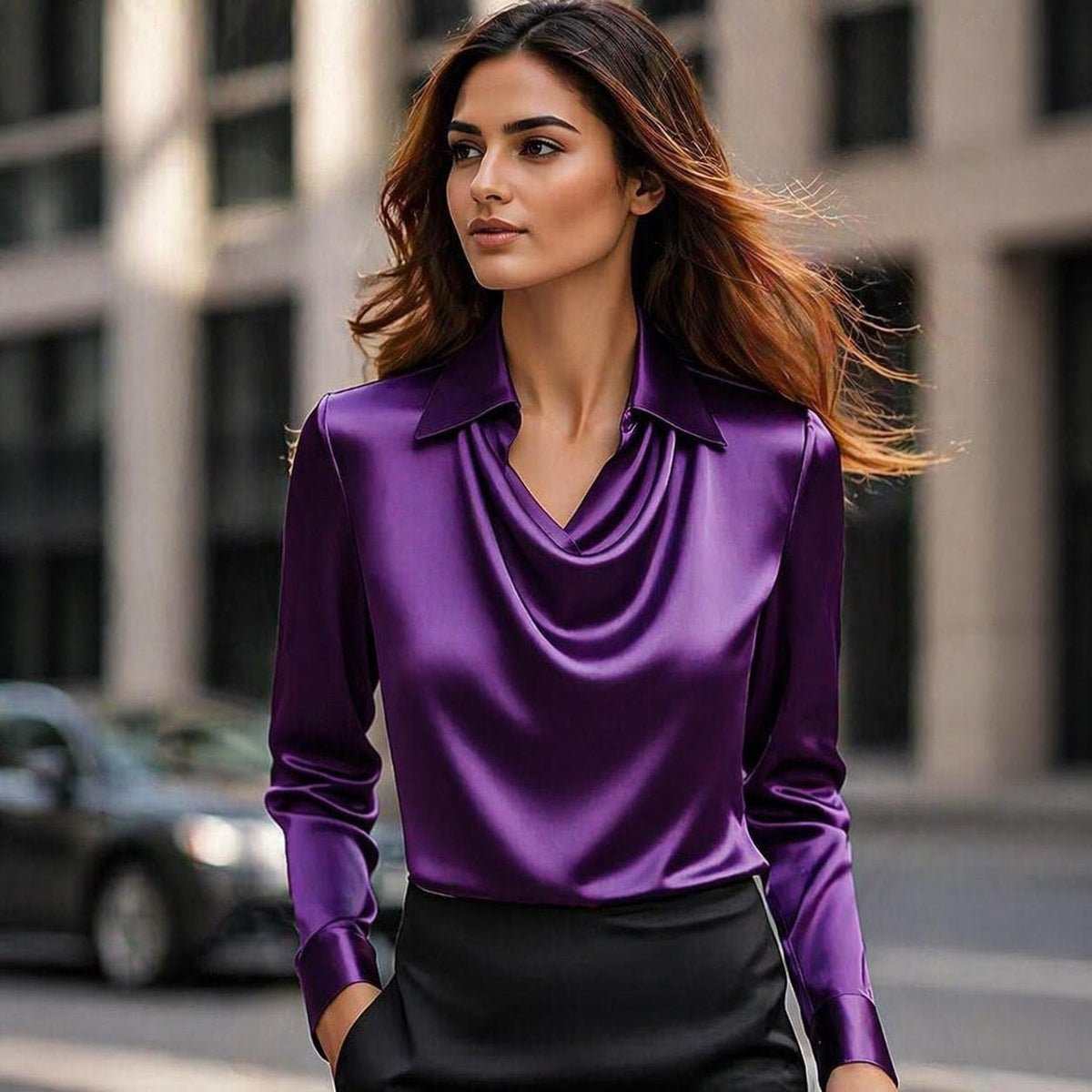 Ingrid Beige Satin Cowl Neck Blouse — view 2