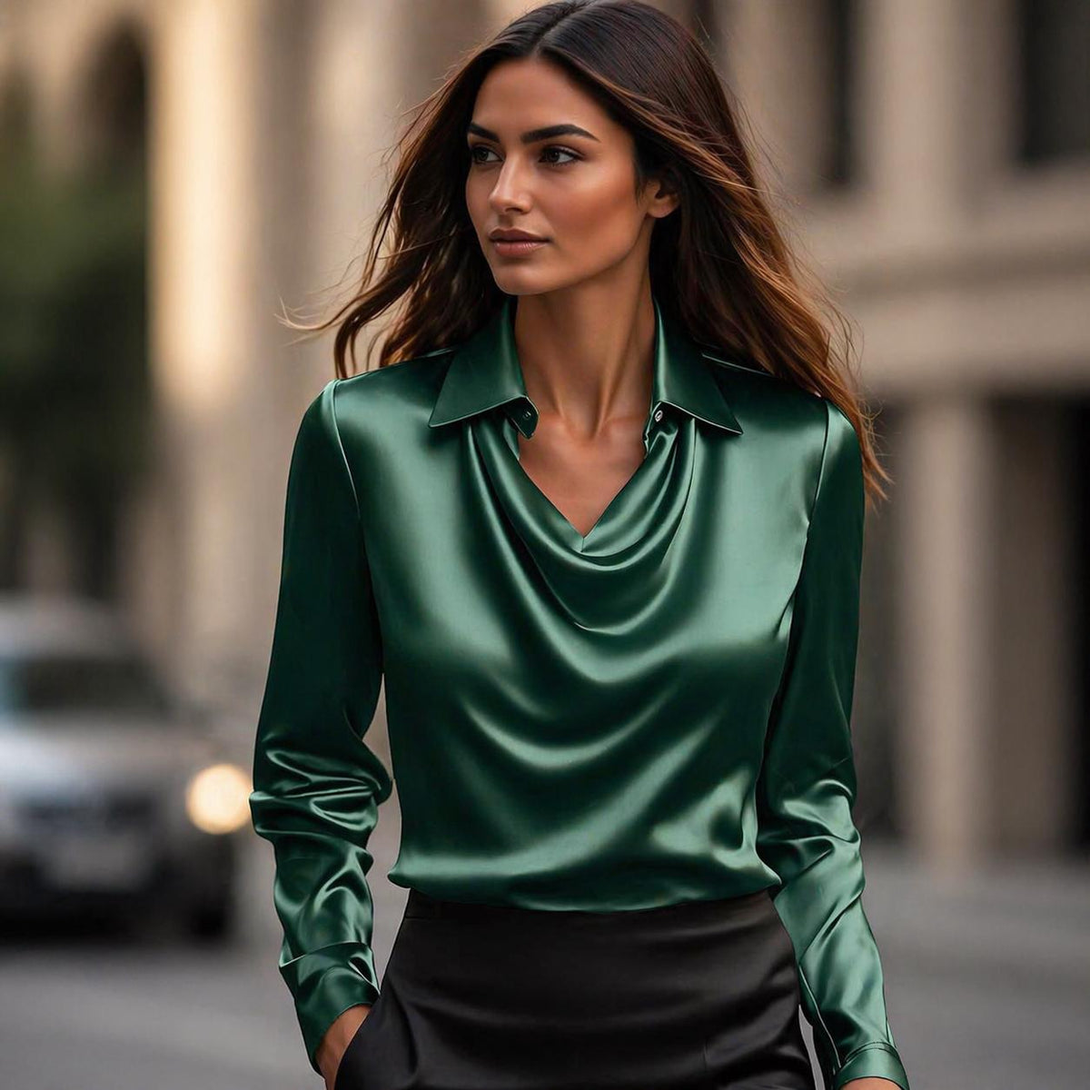 Ingrid Beige Satin Cowl Neck Blouse — view 5