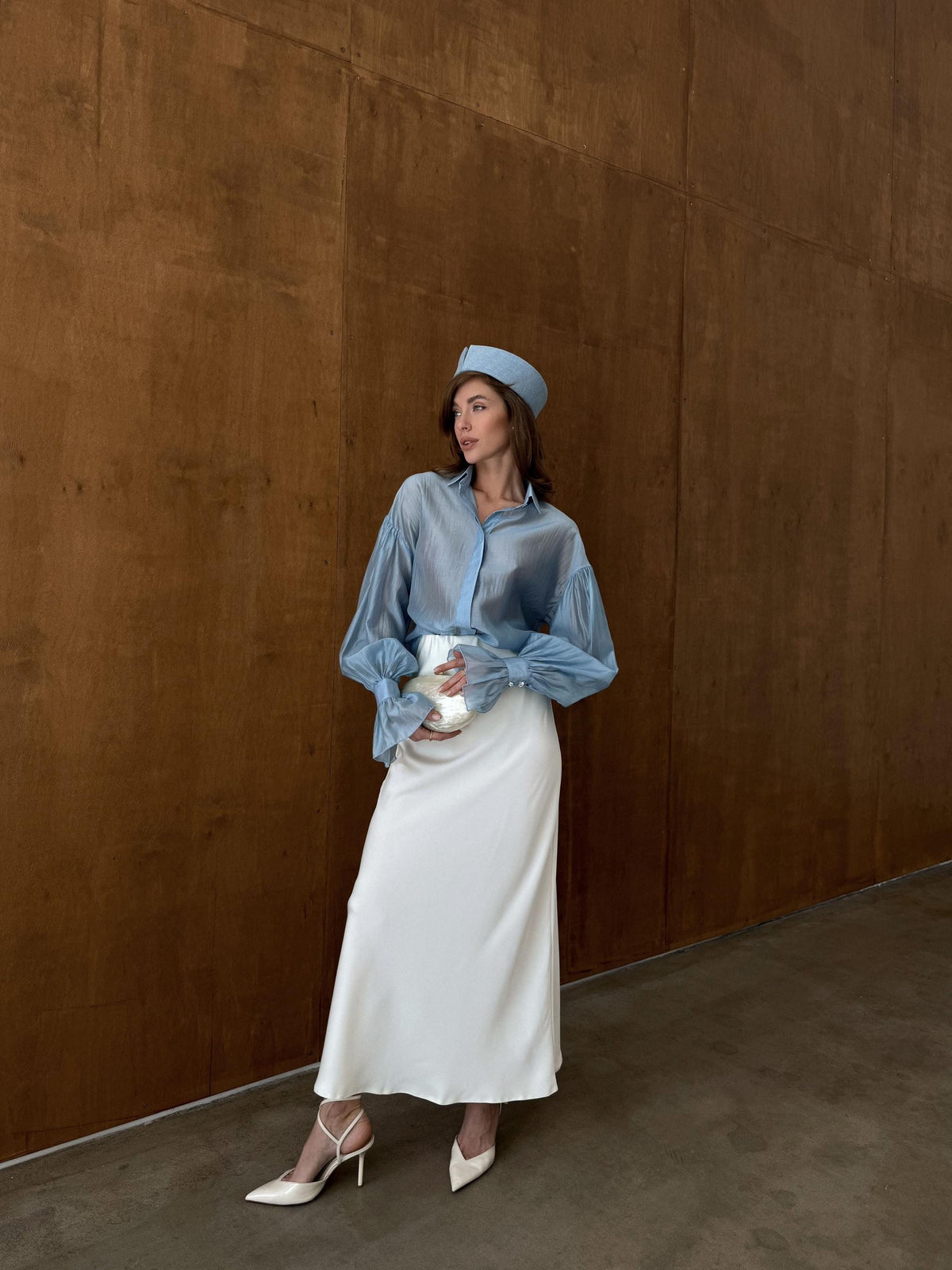 Noor White Satin Midi Skirt — view 4