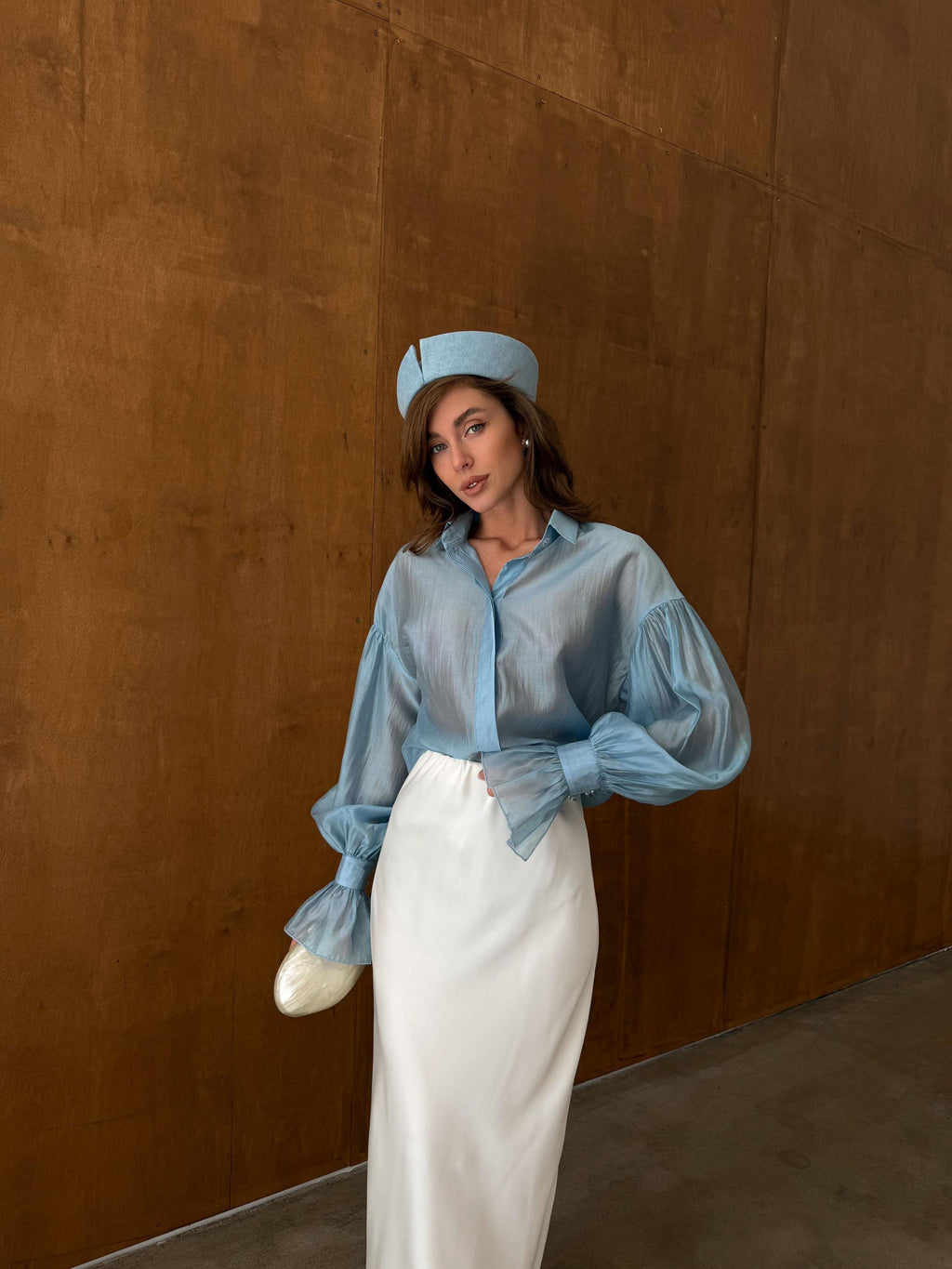 Noor White Satin Midi Skirt — view 2