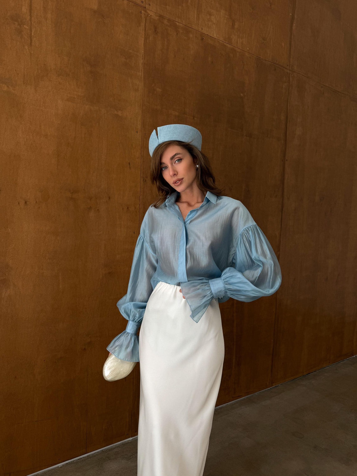 Noor White Satin Midi Skirt — view 2