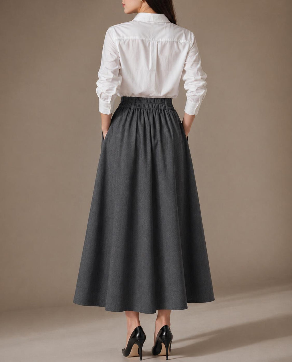 Nina Black Linen Maxi Skirt — view 4