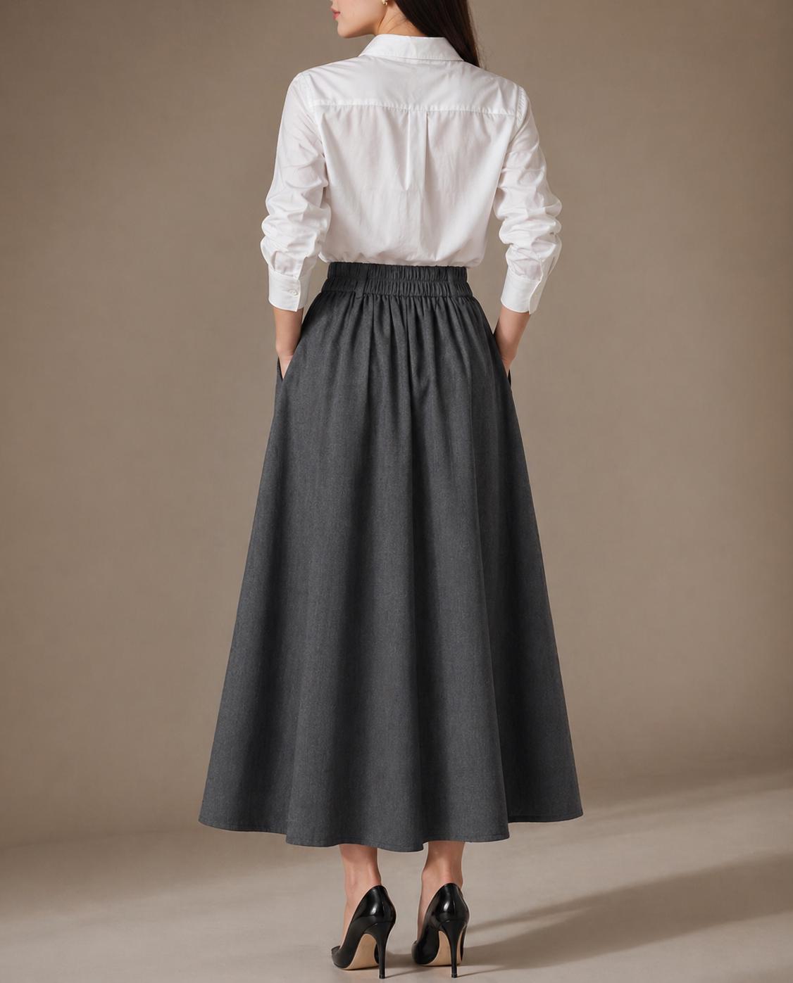 Nina Black Linen Maxi Skirt — view 4