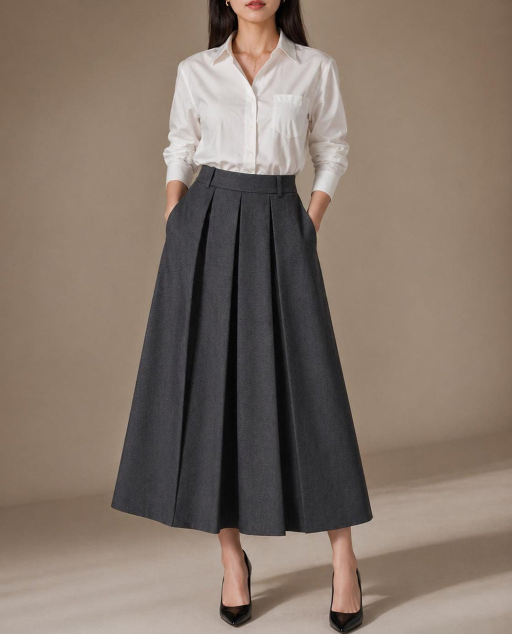 Nina Black Linen Maxi Skirt — view 3