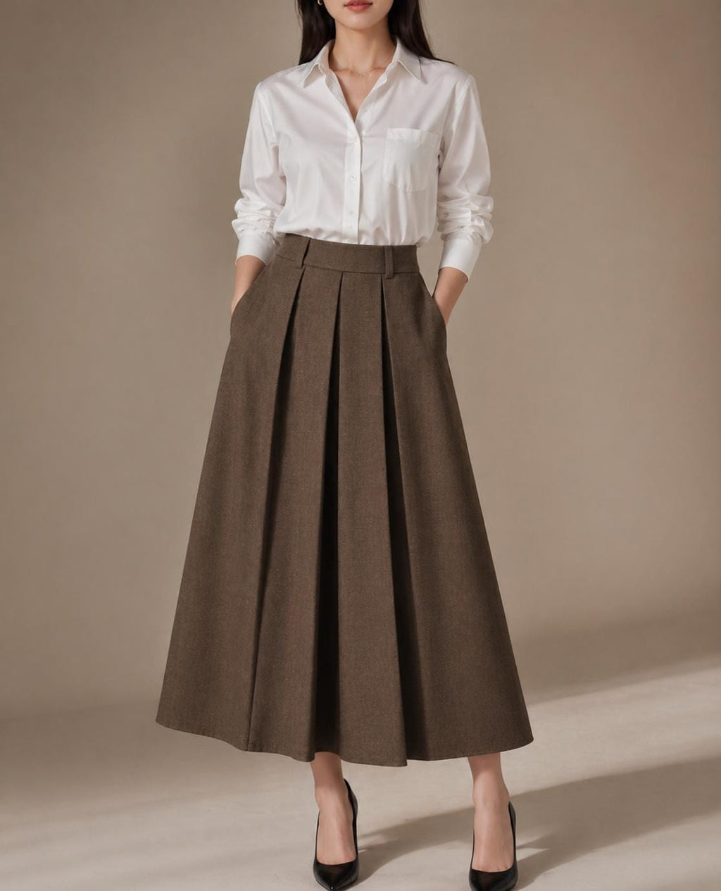Nina Black Linen Maxi Skirt — view 2