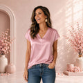 Fleur Pink Satin Blouse — Paris Boutique