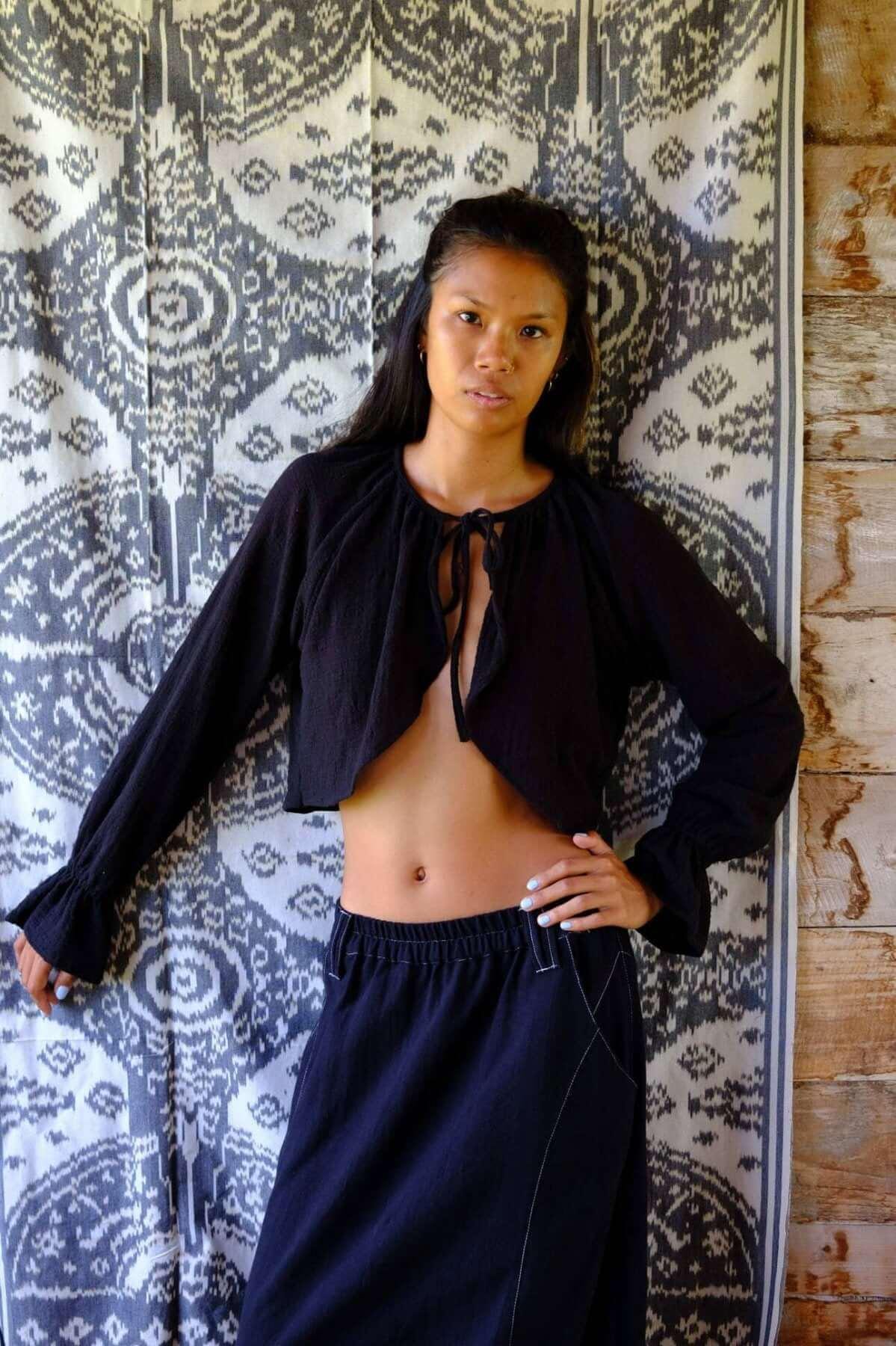 Mila Black Cotton Cardigan — view 2