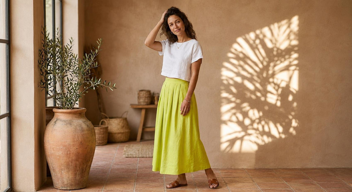 Ivy Beige Linen Wrap Midi Skirt — Paris Boutique