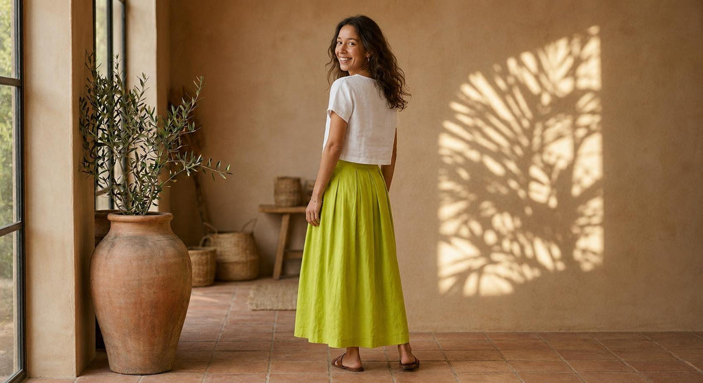 Ivy Beige Linen Wrap Midi Skirt — view 2