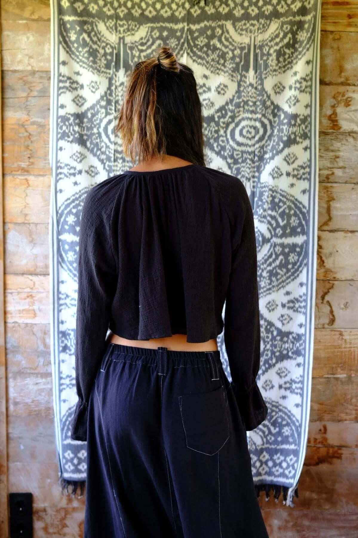 Mila Black Cotton Cardigan — view 4
