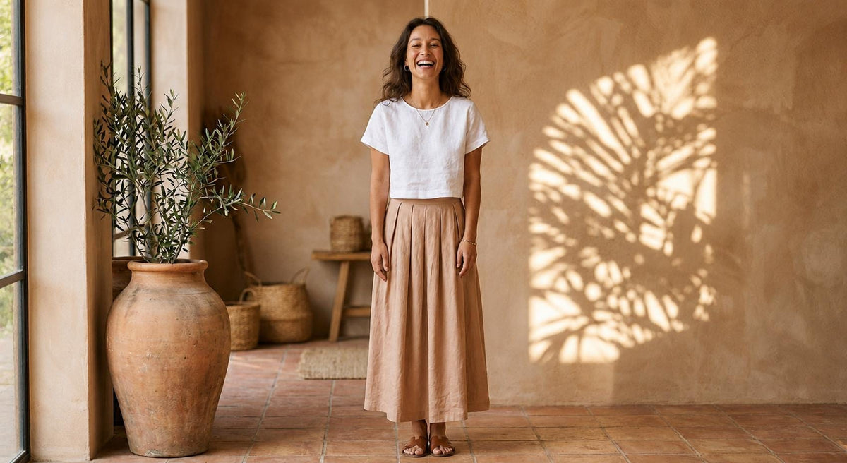 Ivy Beige Linen Wrap Midi Skirt — view 6