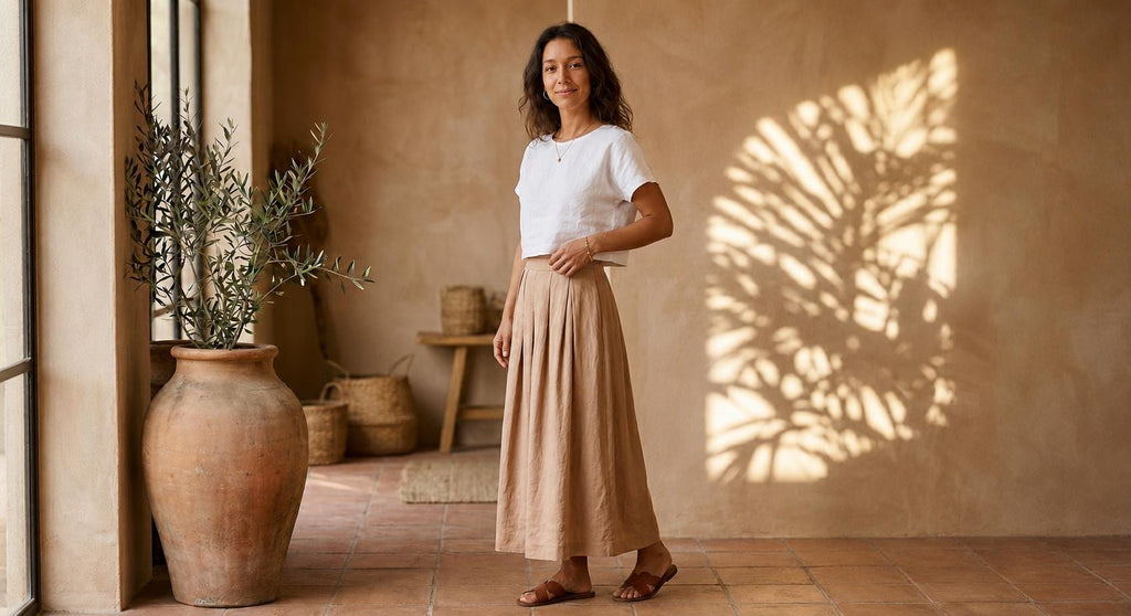 Ivy Beige Linen Wrap Midi Skirt — view 5