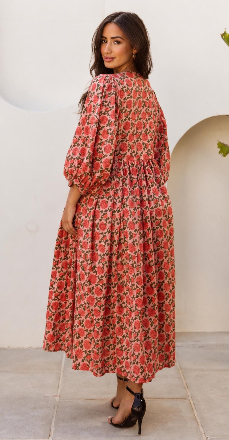 Olive Floral Cotton Midi Dress — view 3