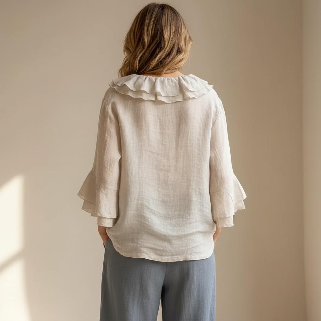 Daisy Beige Linen Ruffle Blouse — view 5