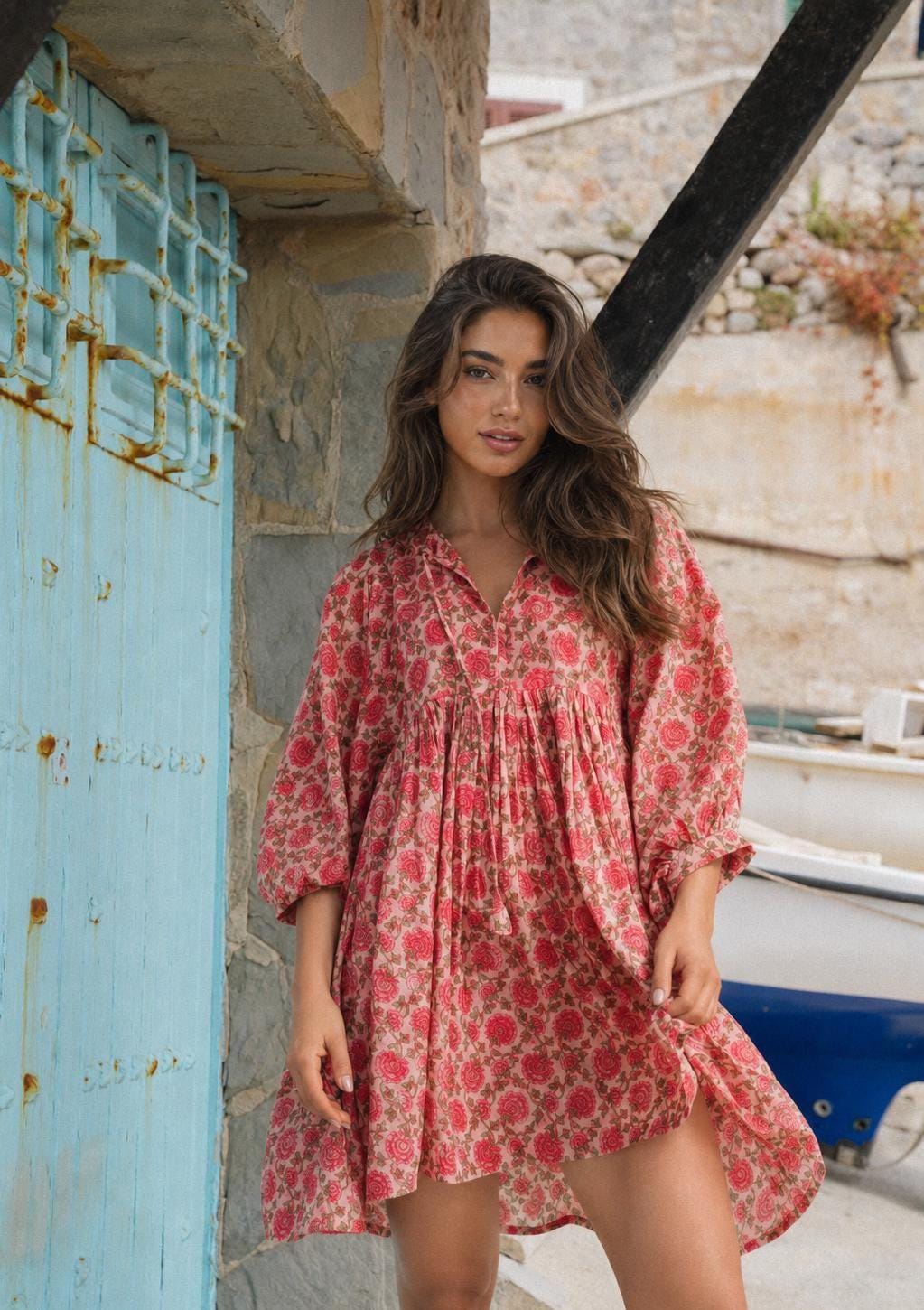 Olive Floral Cotton Midi Dress — view 5