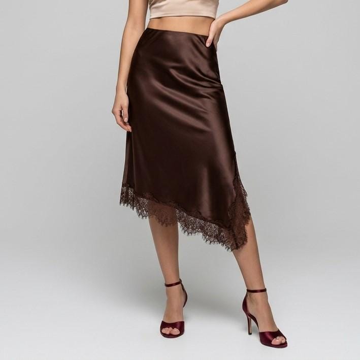 Talia Black Satin Midi Skirt — view 2