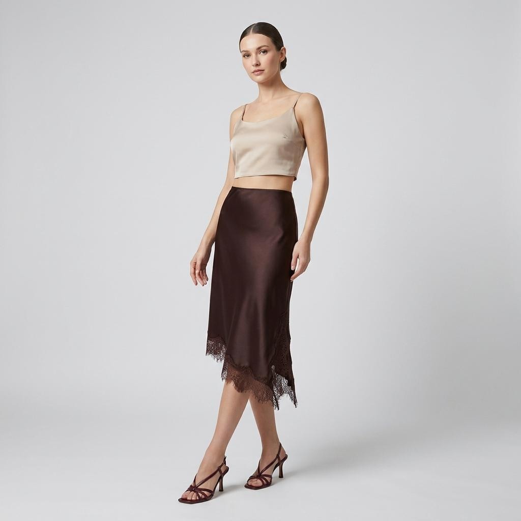 Talia Black Satin Midi Skirt — view 5