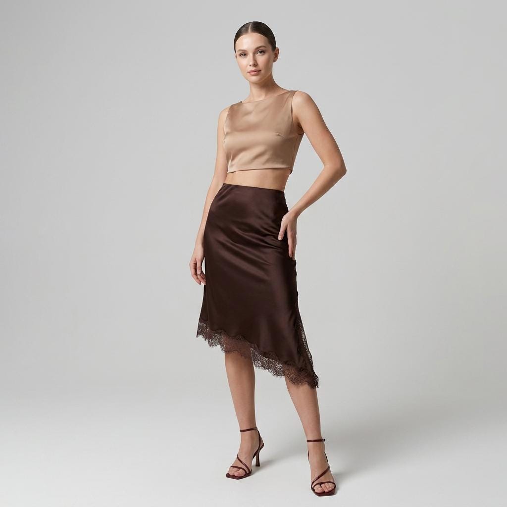 Talia Black Satin Midi Skirt — view 3