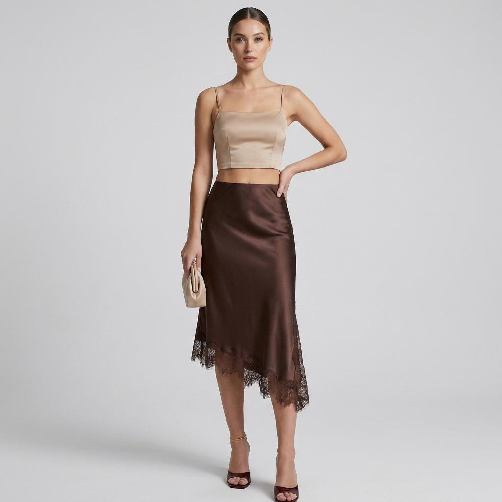Talia Black Satin Midi Skirt — view 4