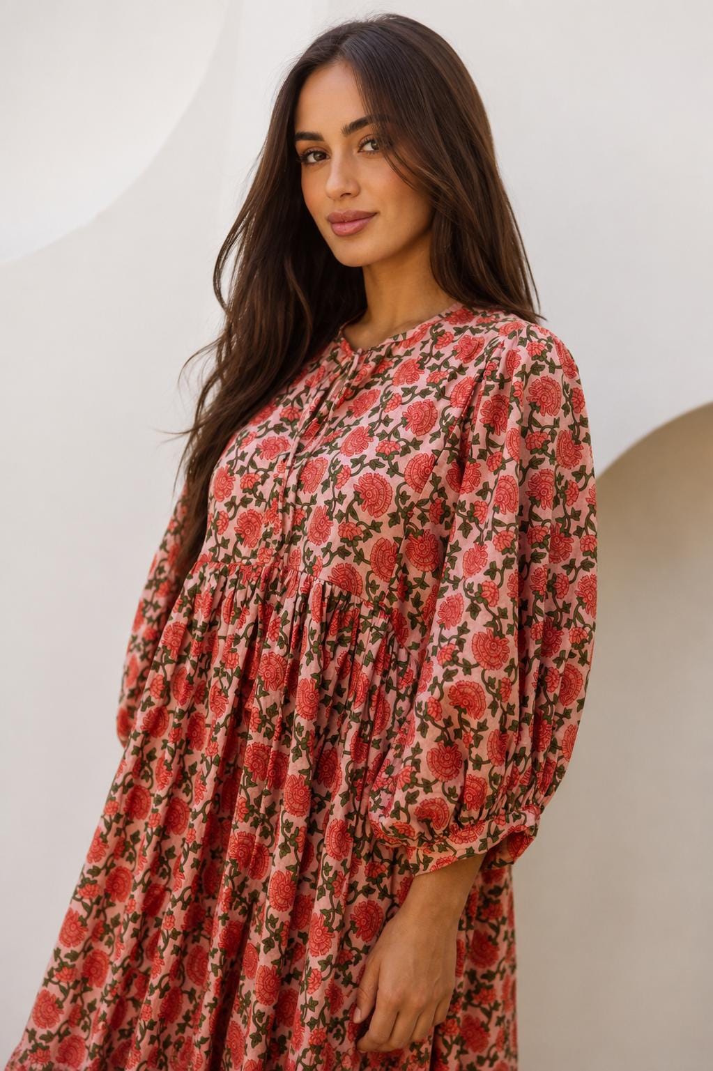 Olive Floral Cotton Midi Dress — view 2