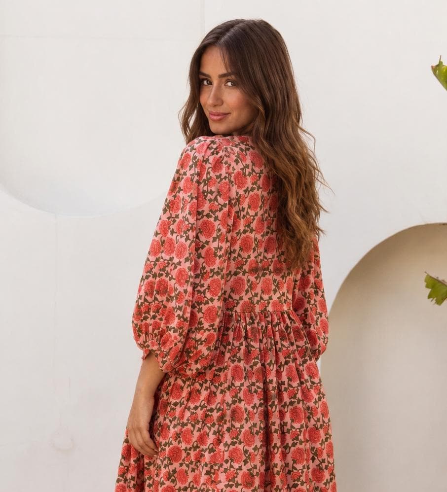 Olive Floral Cotton Midi Dress — Paris Boutique