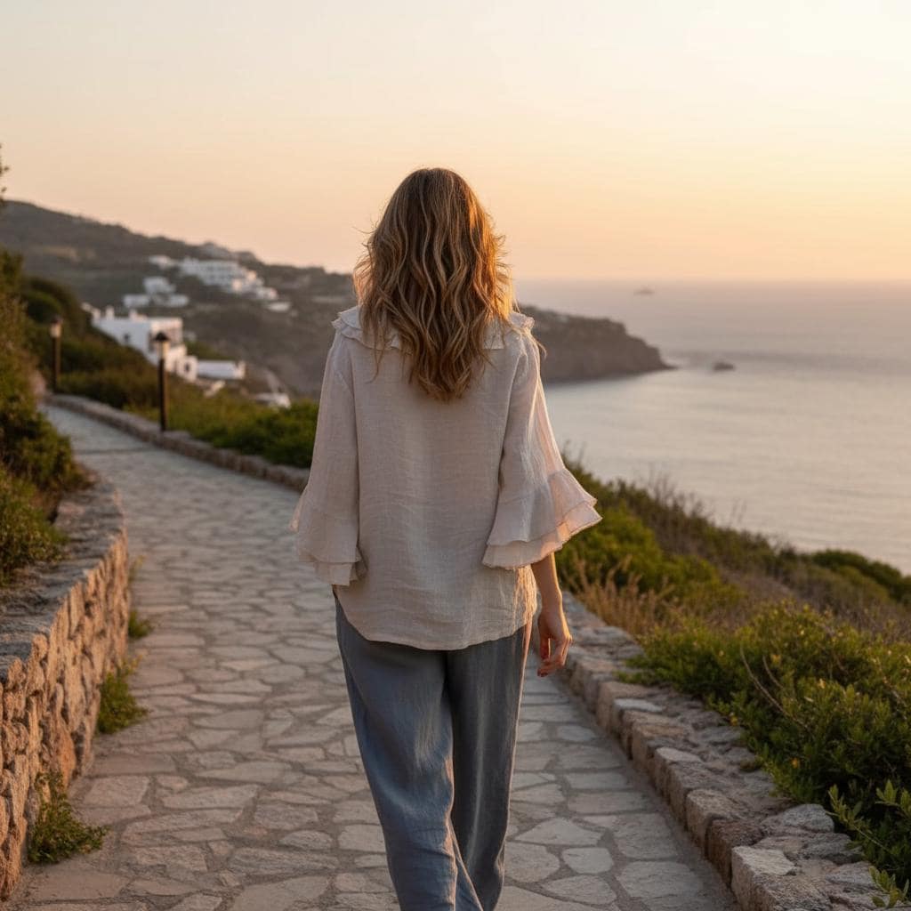 Daisy Beige Linen Ruffle Blouse — view 2