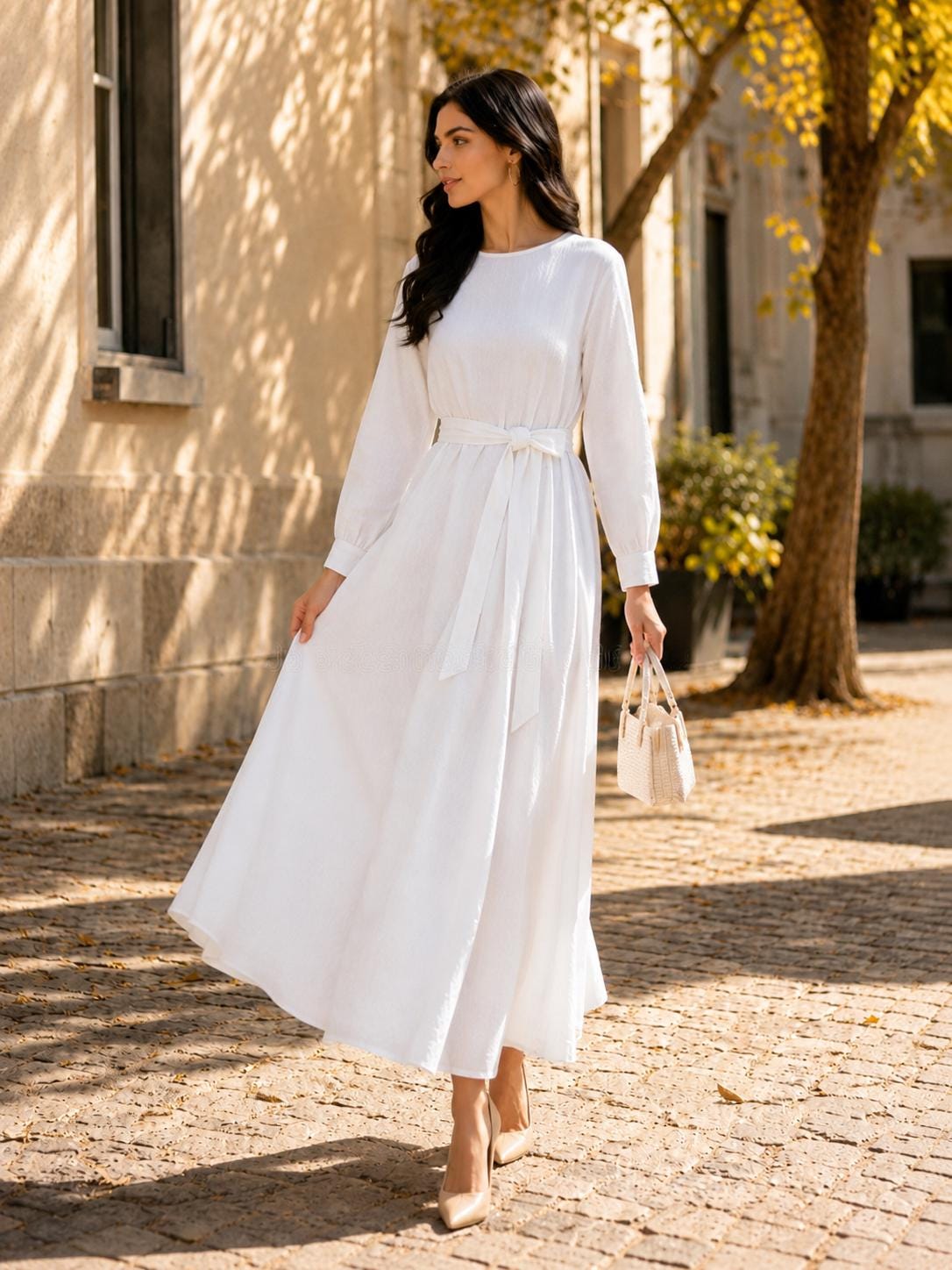Opal White Linen A-Line Maxi Dress — view 5