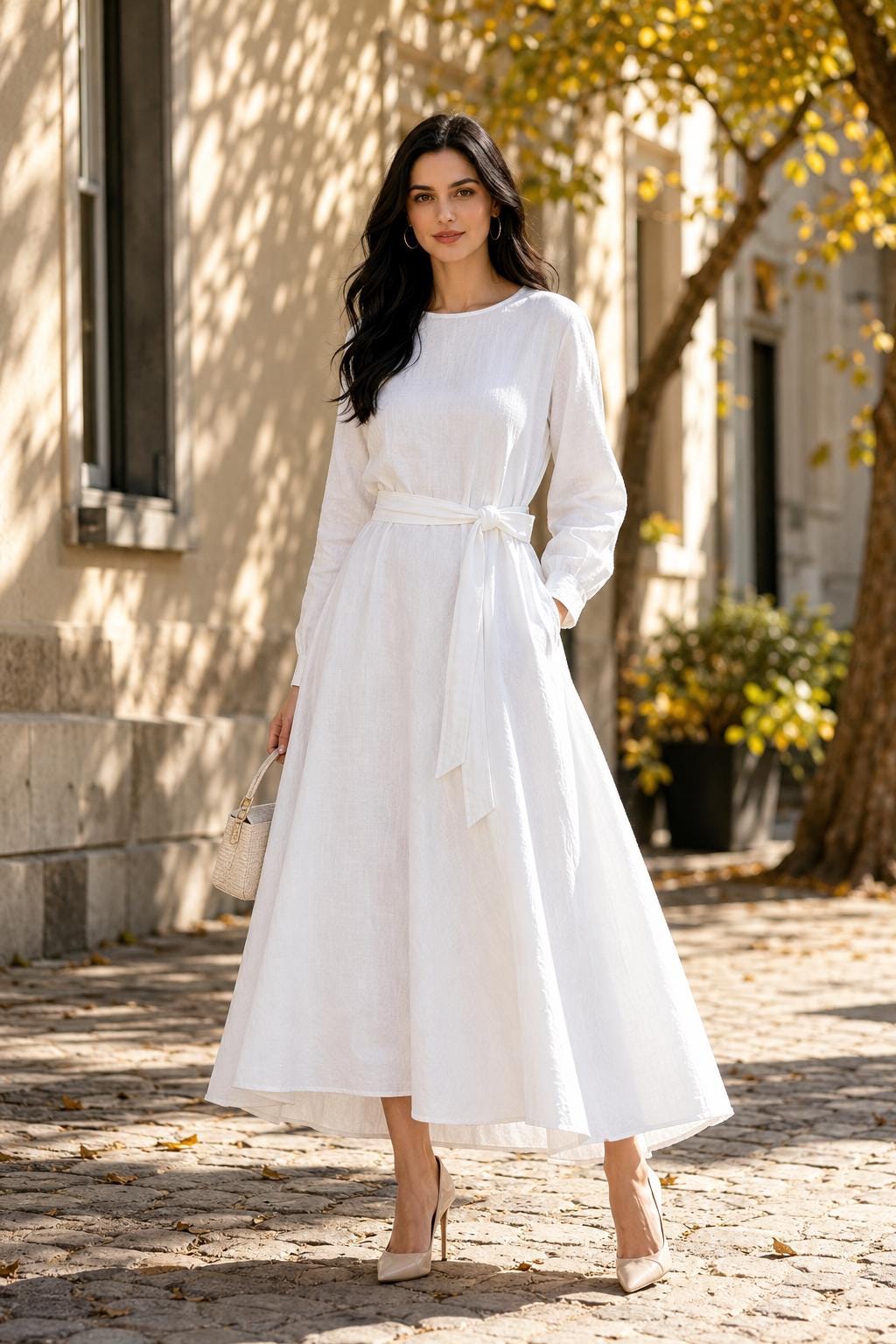 Opal White Linen A-Line Maxi Dress — view 2