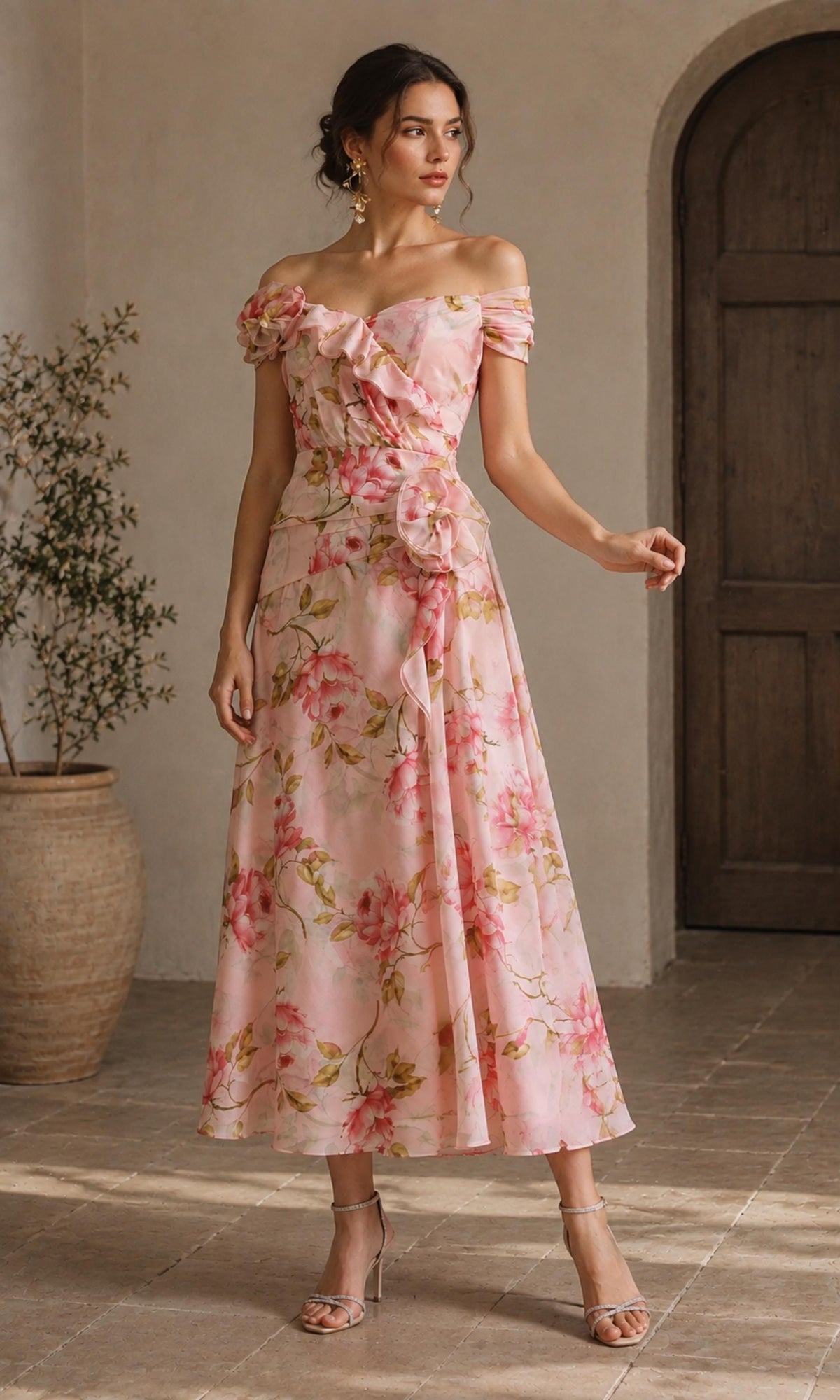Gia Floral Chiffon Midi Dress — view 4
