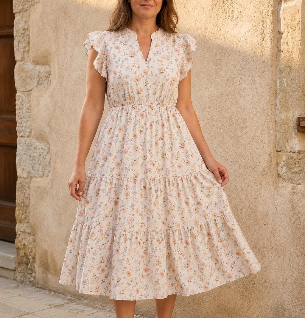 Yara Beige Midi Dress — Paris Boutique