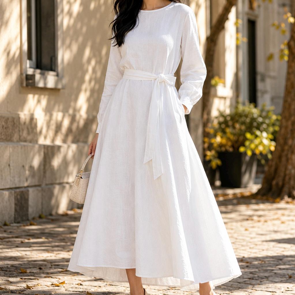 Opal White Linen A-Line Maxi Dress — Paris Boutique