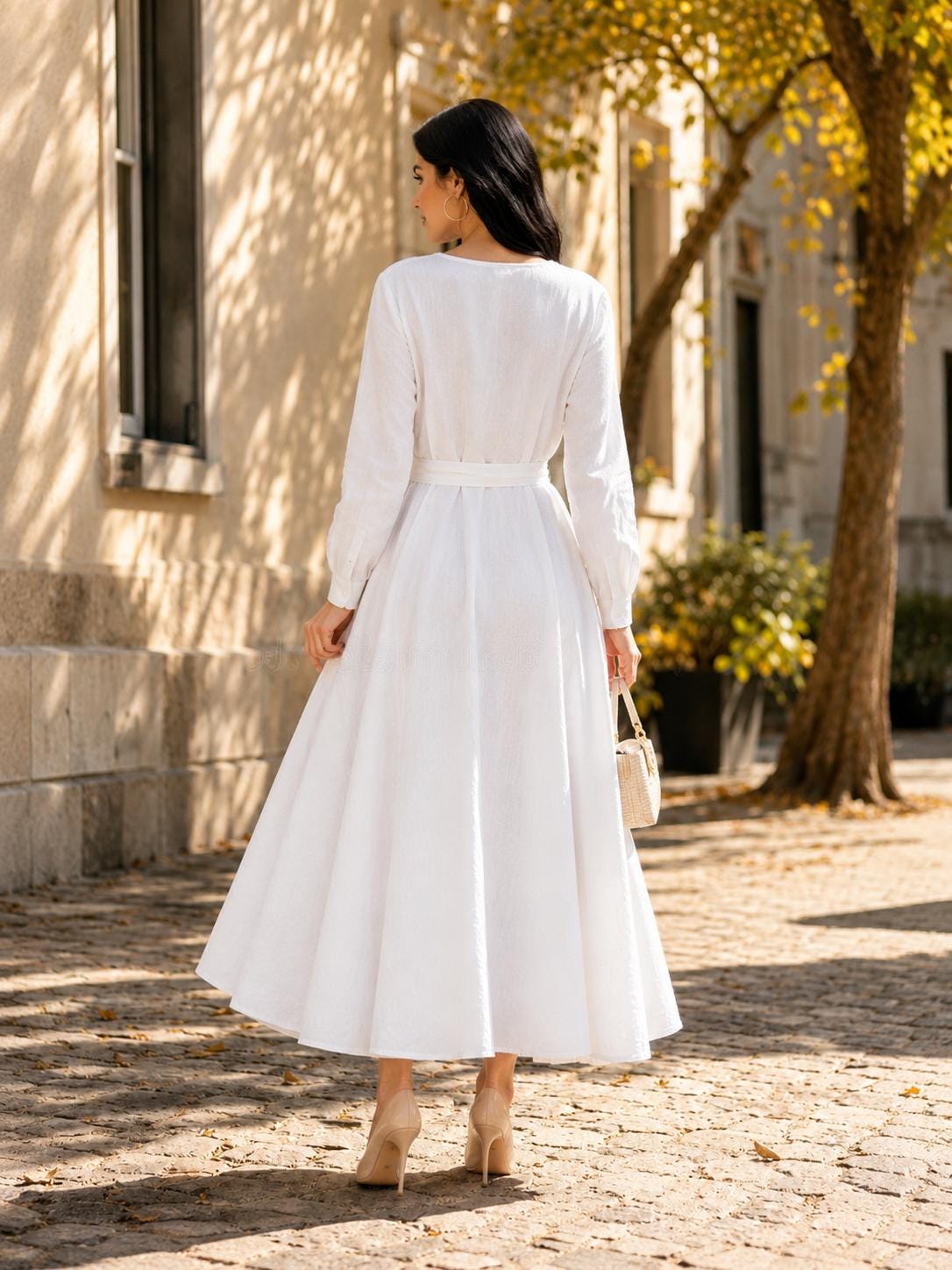 Opal White Linen A-Line Maxi Dress — view 3