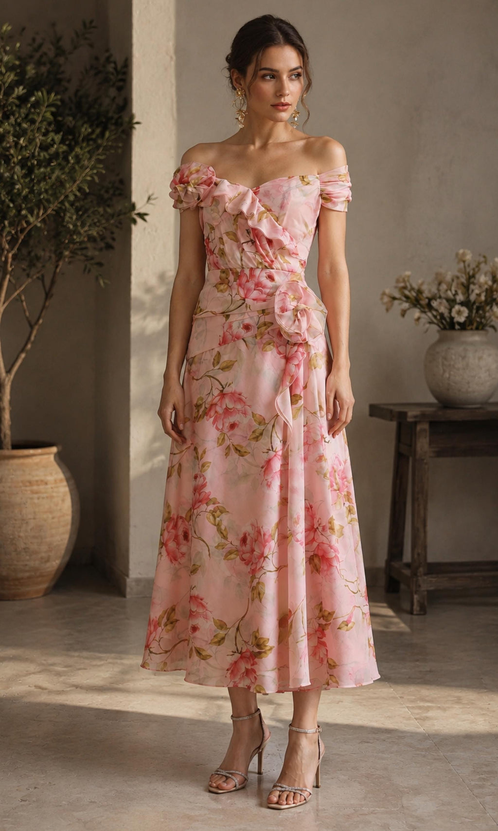 Gia Floral Chiffon Midi Dress — view 3