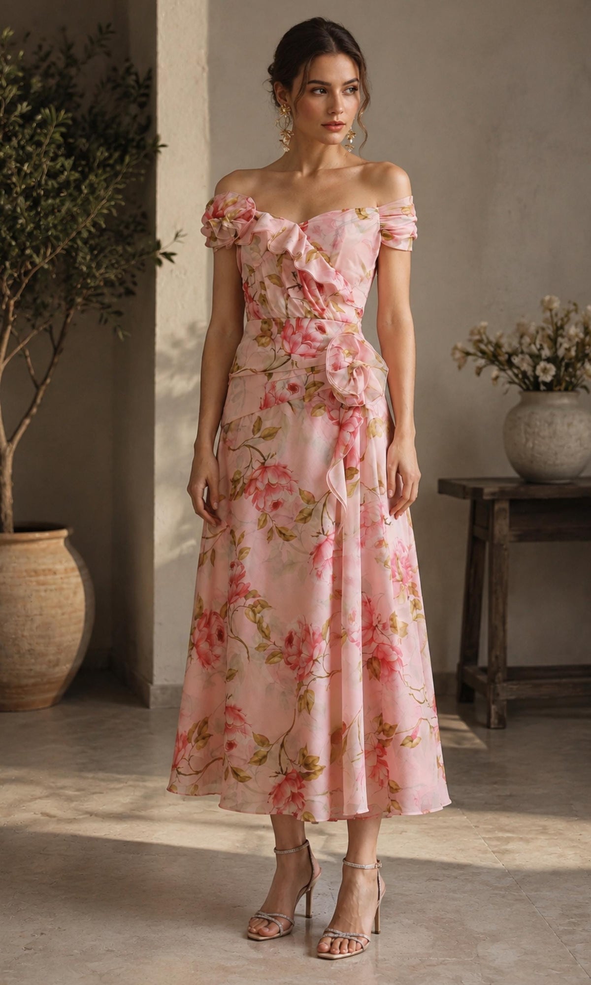 Gia Floral Chiffon Midi Dress — view 3