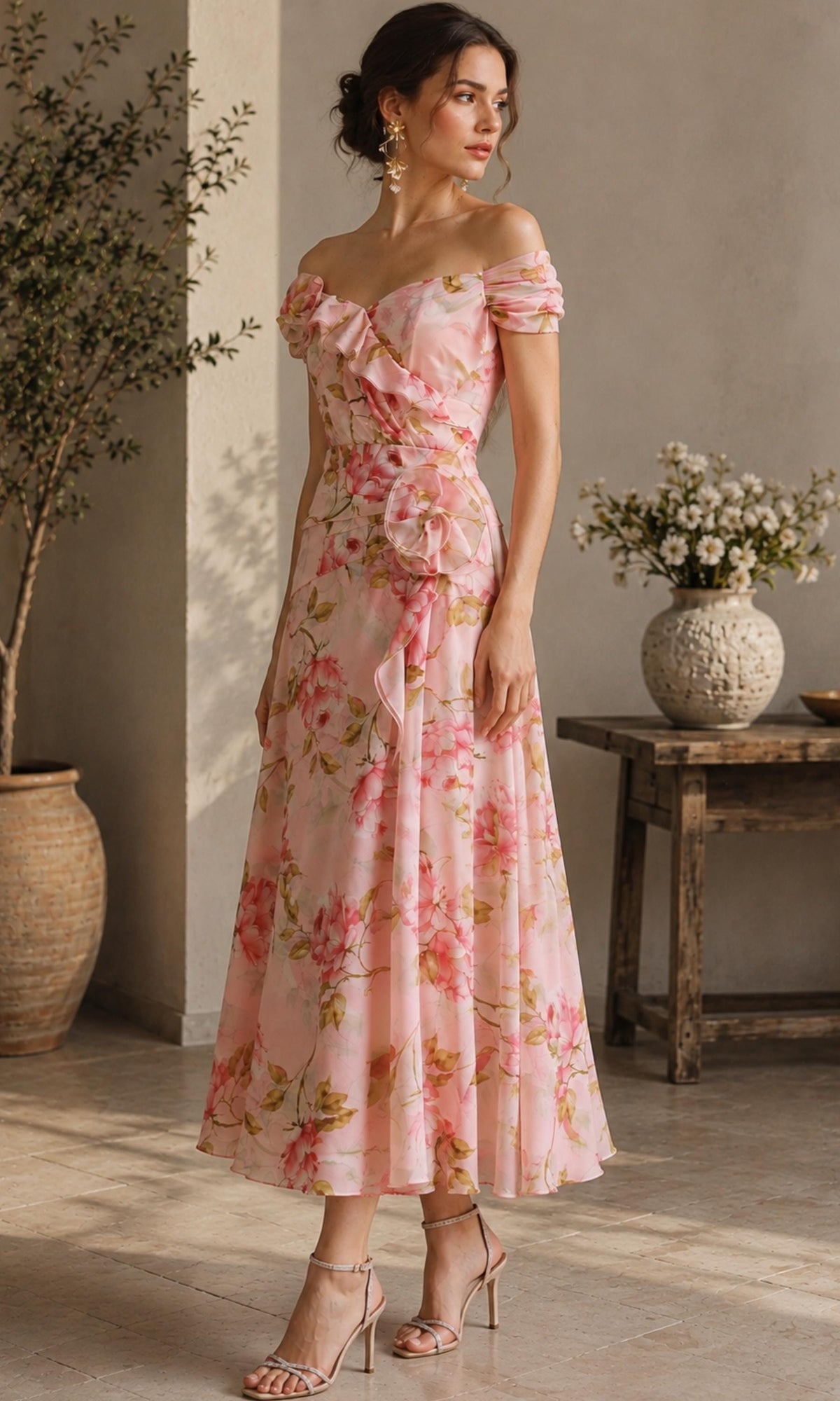 Gia Floral Chiffon Midi Dress — view 5